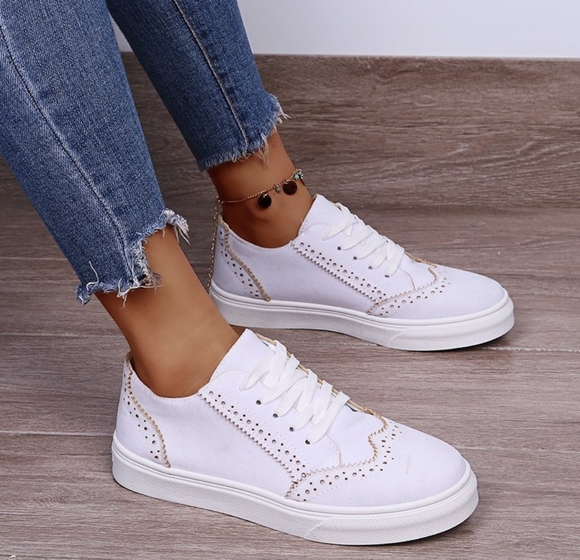 Dear Monkey Lace-Up Suedette Flat Sneakers – Comfy White Suede-Look Casual Shoes - Picture 2 of 3